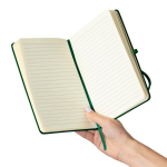 Caderno A5 capa em PU reciclado, marcador de página e folhas pautadas cor verde sexta vista