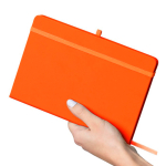 Caderno A5 capa em PU reciclado, marcador de página e folhas pautadas cor cor-de-laranja primeira vista