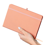 Caderno A5 capa em PU reciclado, marcador de página e folhas pautadas cor cor-de-rosa segunda vista