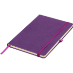 Caderno A5 capa em PU reciclado, marcador de página e folhas pautadas cor violeta segunda vista