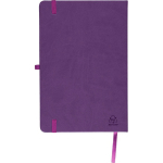 Caderno A5 capa em PU reciclado, marcador de página e folhas pautadas cor violeta quinta vista