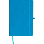 Caderno A5 capa em PU reciclado, marcador de página e folhas pautadas cor azul-claro sexta vista