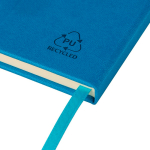 Caderno A5 capa em PU reciclado, marcador de página e folhas pautadas cor azul-claro sétima vista