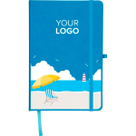 Caderno A5 capa em PU reciclado, marcador de página e folhas pautadas cor azul-claro oitava vista
