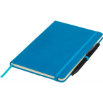 Caderno A5 capa em PU reciclado, marcador de página e folhas pautadas cor azul-claro nona vista