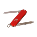 Canivete Victorinox em aço inoxidável formato porta-chaves 6 funções cor vermelho primeira vista