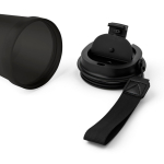 Copo de plástico com tampa de rosca e cordão de pulso 350ml cor preto primeira vista