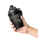 Copo de plástico com tampa de rosca e cordão de pulso 350ml cor preto quarta vista