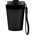Copo de plástico com tampa de rosca e cordão de pulso 350ml cor preto sexta vista