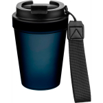 Copo de plástico com tampa de rosca e cordão de pulso 350ml cor azul primeira vista