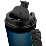Copo de plástico com tampa de rosca e cordão de pulso 350ml cor azul terceira vista