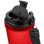 Copo de plástico com tampa de rosca e cordão de pulso 350ml cor vermelho primeira vista