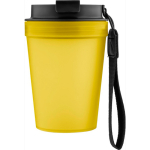 Copo de plástico com tampa de rosca e cordão de pulso 350ml cor amarelo quarta vista