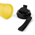 Copo de plástico com tampa de rosca e cordão de pulso 350ml cor amarelo quinta vista