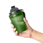 Copo de plástico com tampa de rosca e cordão de pulso 350ml cor verde terceira vista
