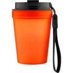 Copo de plástico com tampa de rosca e cordão de pulso 350ml cor cor-de-laranja primeira vista