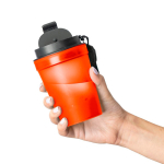 Copo de plástico com tampa de rosca e cordão de pulso 350ml cor cor-de-laranja sexta vista