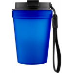 Copo de plástico com tampa de rosca e cordão de pulso 350ml cor azul real primeira vista