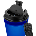 Copo de plástico com tampa de rosca e cordão de pulso 350ml cor azul real terceira vista