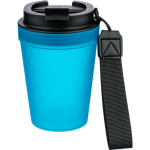 Copo de plástico com tampa de rosca e cordão de pulso 350ml cor azul-claro primeira vista