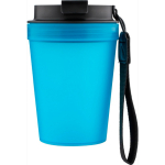 Copo de plástico com tampa de rosca e cordão de pulso 350ml cor azul-claro terceira vista