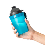Copo de plástico com tampa de rosca e cordão de pulso 350ml cor azul-claro sexta vista