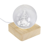 Decoração de Natal em bola de vidro com base de madeira e luz quente cor natural primeira vista