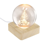Decoração de Natal em bola de vidro com base de madeira e luz quente
