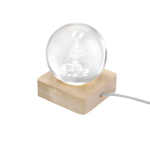 Decoração de Natal em bola de vidro com base de madeira e luz quente