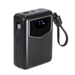 Power bank com cabos integrados e ecrã indicador 20000mAh cor preto primeira vista