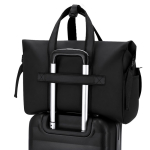Saco viagem roll-top pele sintética com faixa para trolley e alça ombro