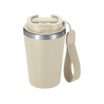 Copo térmico reciclado com fecho hermético e pega 350ml cor bege primeira vista