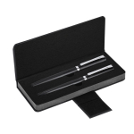 Set de esferográfica e roller em aço inoxidável com estojo e tinta azul cor preto primeira vista