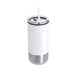 Copo térmico em aço inoxidável reciclado com dupla abertura 480ml cor branco primeira vista