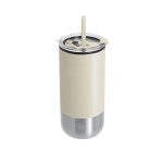 Copo térmico em aço inoxidável reciclado com dupla abertura 480ml cor bege primeira vista