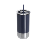 Copo térmico em aço inoxidável reciclado com dupla abertura 480ml cor azul-marinho primeira vista