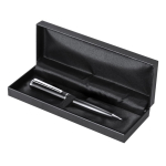 Caneta rotativa em aço inoxidável com recarga Parker de tinta azul cor preto primeira vista