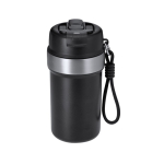 Copo térmico em aço inoxidável reciclado com pega e palhinha 490ml cor preto primeira vista