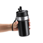 Copo térmico em aço inoxidável reciclado com pega e palhinha 490ml