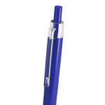 Caneta de pressão em plástico com clipe transparente e tinta azul