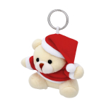 Porta-chaves de ursinho de peluche com fato e gorro de Natal