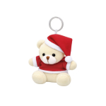 Porta-chaves de ursinho de peluche com fato e gorro de Natal