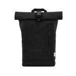 Mochila ecológica roll-top com base reforçada e bolso frontal 16L cor preto vista frontal 