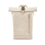 Mochila ecológica roll-top com base reforçada e bolso frontal 16L cor natural vista frontal 