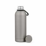 Garrafa térmica em aço inoxidável reciclado com pega em silicone 490ml cor prateado segunda vista frontal 