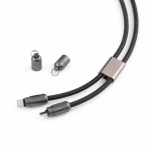 Cabo carregamento USB-C com liga de zinco e fita ajustável 60W cor preto vista de detalhe 