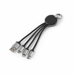 Cabo carregamento 4 em 1 com porta-chaves e logótipo iluminado 10W cor preto vista frontal 
