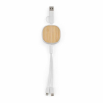 Cabo carregamento retrátil duplo 3 em 1 bambu com 1m de comprimento cor branco vista frontal 