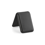 Porta-cartões magnético 2 em 1 em pele vegan com suporte para telemóvel cor preto