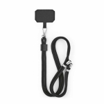 Cordão universal ajustável para telemóvel em poliéster reciclado cor preto vista frontal 